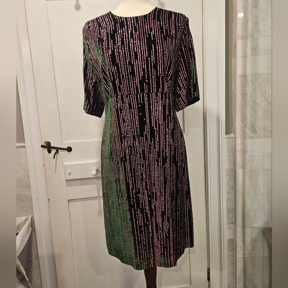 NWT Escada emerald green and pink velvet cocktail dress